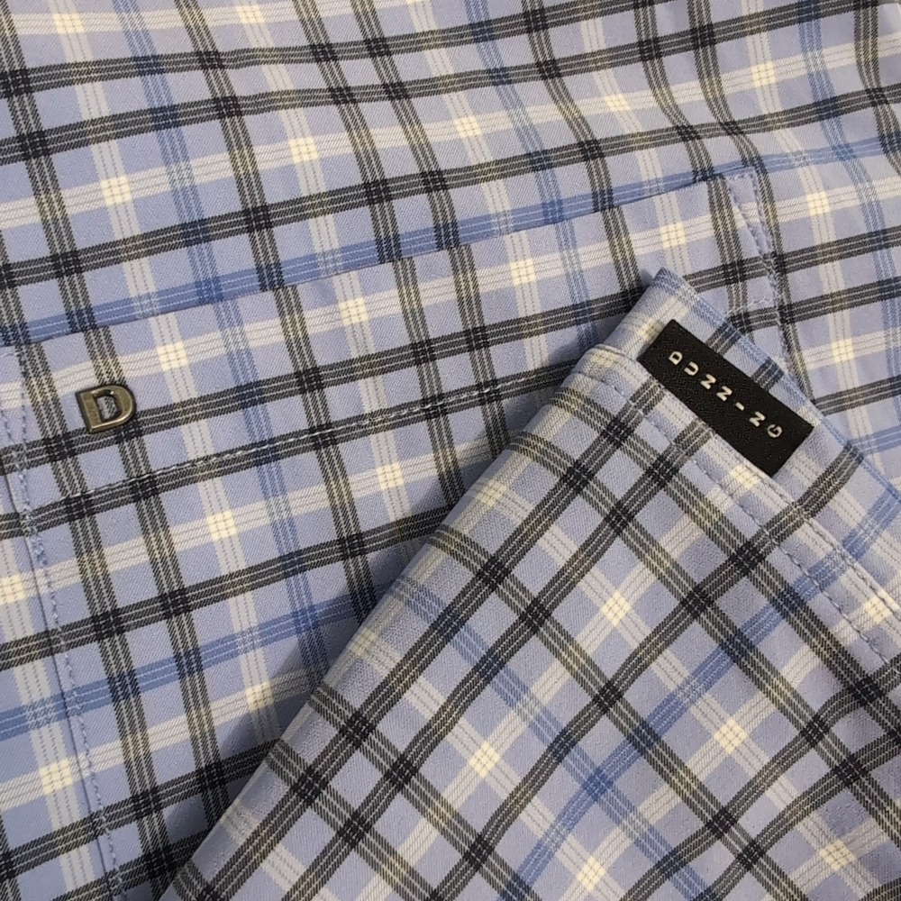 Dunning Shirt Mens 2XL Blue Plaid Button Down Performance Nylon Stretch Comfort - Picture 2 of 10
